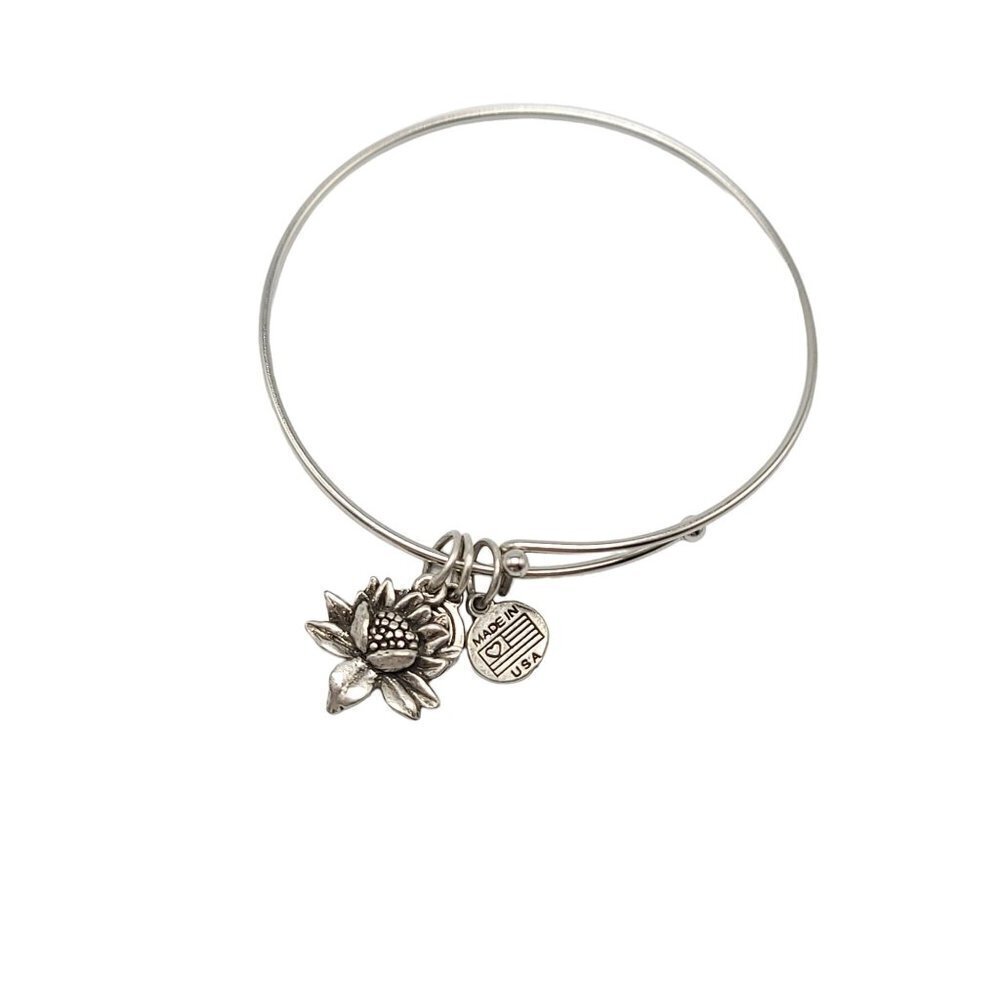 Alex & Ani Clea Ray Lotus Flower Pendant Silver Toned Bracelet
